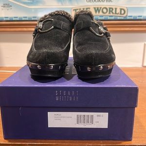 Stuart Weitzman Kukla. Size 8 Black suede, platform heel. Shearling lined.